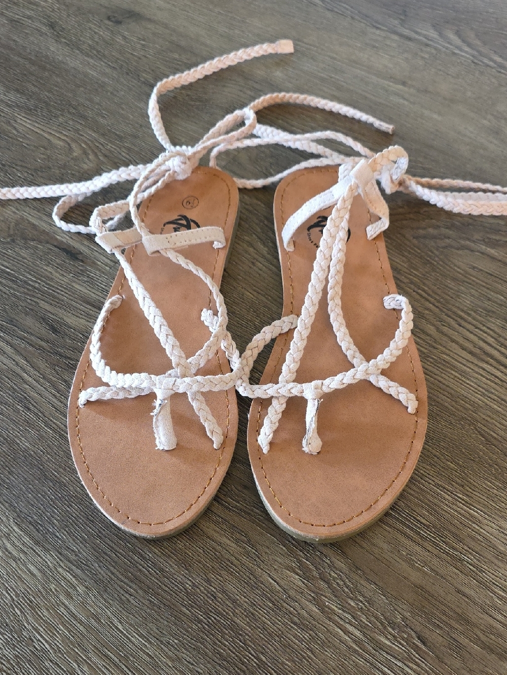 Trary Braided Lace-Up Sandals in Ivory